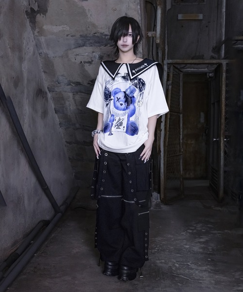 Amilige セーラーカラー半袖プリントTシャツ　ブラック　アミリージュ セール】セーラーカラー半袖プリントTシャツ（Tシャツ