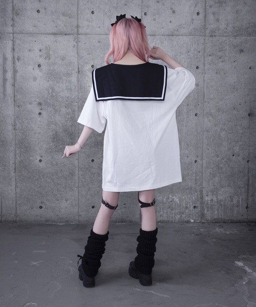 セール】セーラーカラー半袖プリントTシャツ（Tシャツ