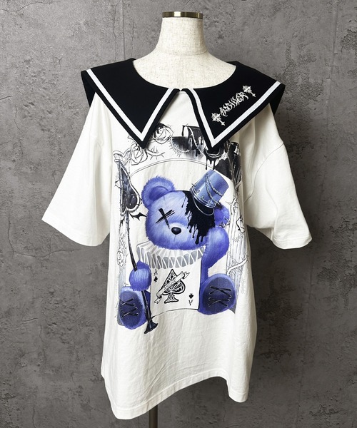 セーラーカラー半袖プリントTシャツ（Tシャツ/カットソー