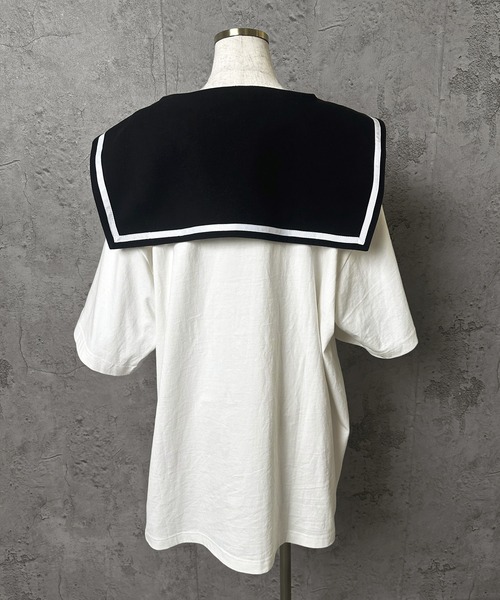 Amilige tシャツ セーラーカラー半袖プリントTシャツ レディース