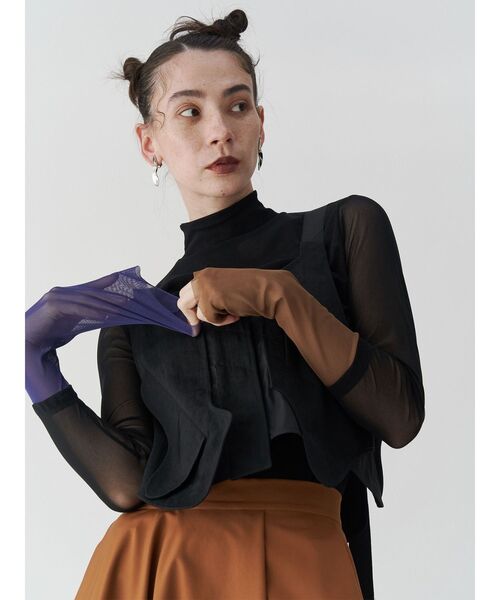 tシャツ HALF BI-COLOR SLEEVE TULLE TOP / ハーフバイカラースリーブチュールトップ レディース