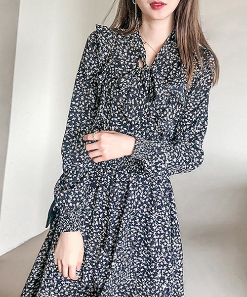 shoppinggo ワンピース ロングフレアワンピース 花柄 長袖 : ZOZOTOWN 