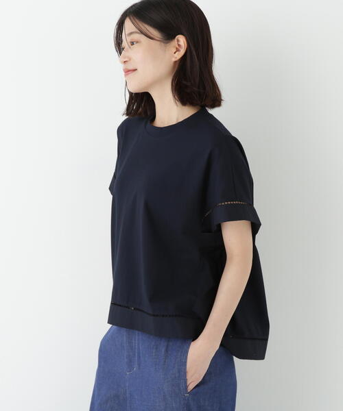 tシャツ 布帛ドッキング半袖プルオーバー レディース