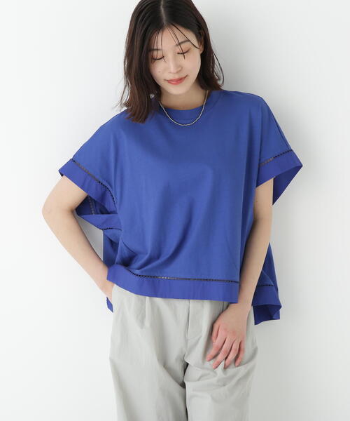 human woman（ヒューマンウーマン） tシャツ 半袖 布帛ドッキング半袖 