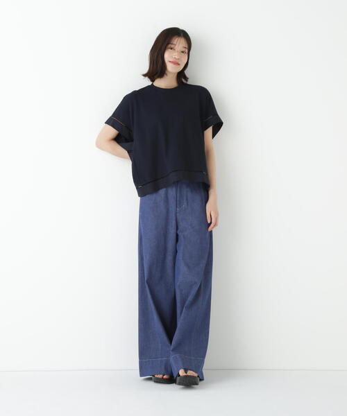 ヒューマンウーマン　半袖モックネックTシャツ（シアードッキング） ヒューマンウーマン human woman シアードッキングモックネック