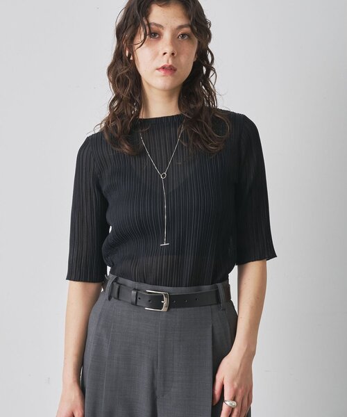 tシャツ プリーツハーフスリーブプルオーバー レディース