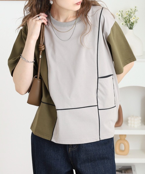 tシャツ A.N.L 配色切り替え半袖カットソー レディース