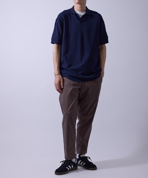 【美品】Ballsey ボールジィ 鹿の子編 半袖 ポロニット ネイビー S LE CERCLE par rope' ポロシャツ 半袖 鹿の子ニット配色スキッパープル