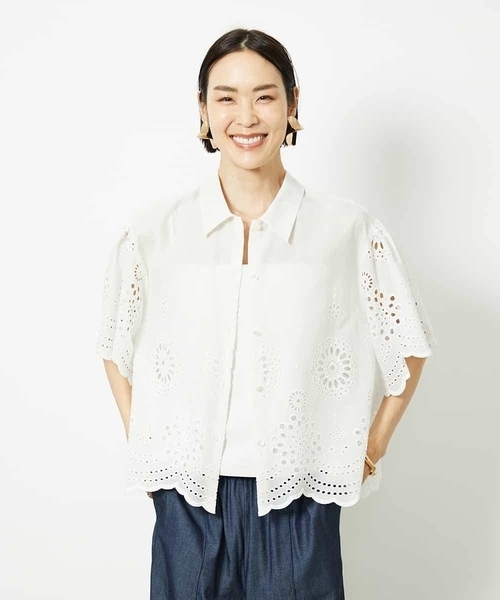 ブラウス シャツ ボーラーレースブラウス レディース