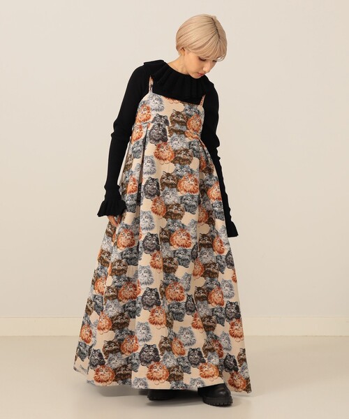 新品タグ付✨ mmts tamaoworld ワンピース ティアード猫 mmts（マミタス） ワンピース 猫いっぱい キャミソール ワンピース