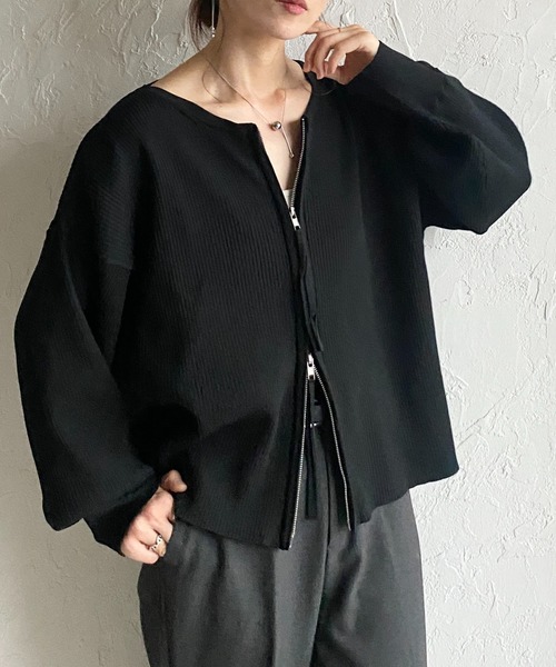 She's Closet カーディガン 長袖ボリュームスリーブダブルジップアップ
