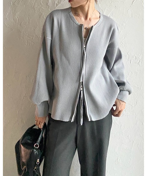 She's Closet カーディガン 長袖ボリュームスリーブダブルジップアップ