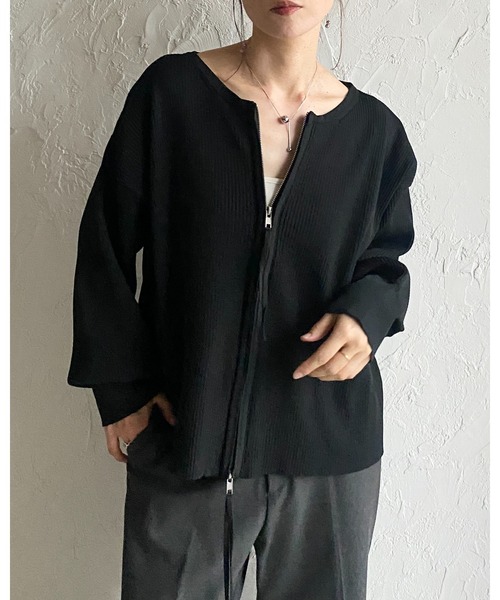 She's Closet カーディガン 長袖ボリュームスリーブダブルジップアップ