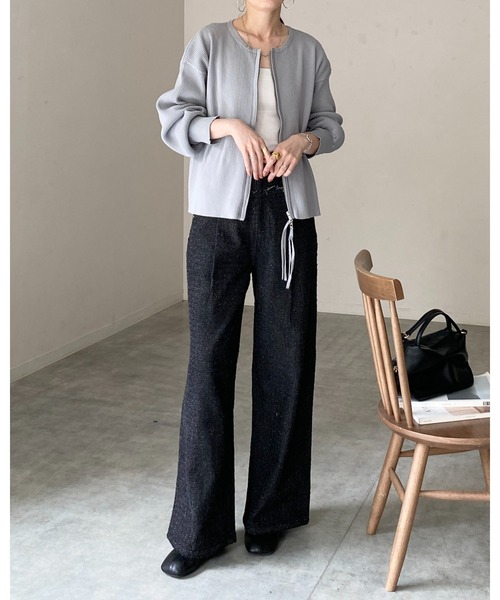 She's Closet カーディガン 長袖ボリュームスリーブダブルジップアップ
