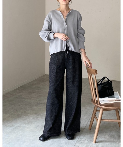 She's Closet カーディガン 長袖ボリュームスリーブダブルジップアップ