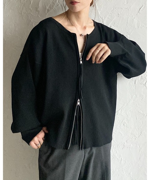 She's Closet カーディガン 長袖ボリュームスリーブダブルジップアップ