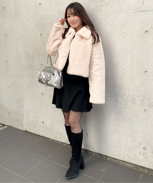 Mejoul ブルゾン アウター 襟付きフェイクファーショートブルゾン