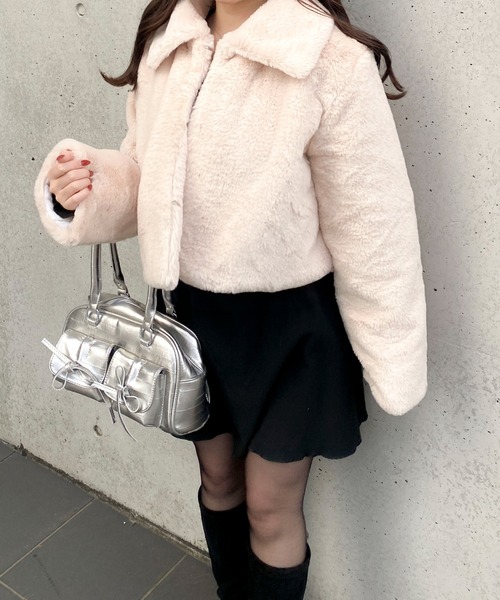 Anakies バーバリー　ファー襟付ショートブルゾンデニムジャケット Mejoul ブルゾン アウター 襟付きフェイクファーショートブルゾン