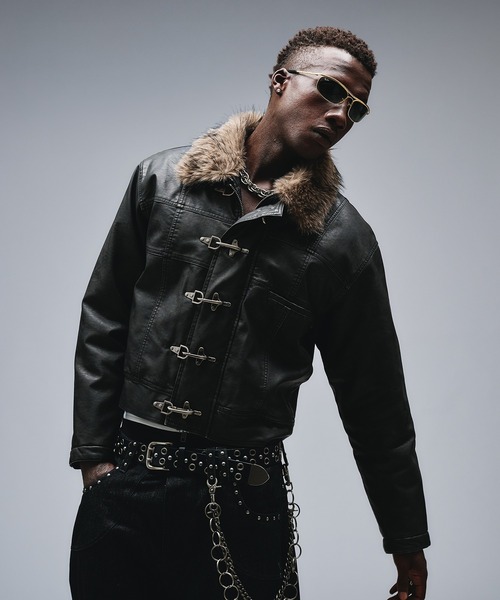 ジャケット・アウター leather hoodie jacket fireman ANDER HUNK ブルゾン アウター Fireman Design Fur Riders Jacket