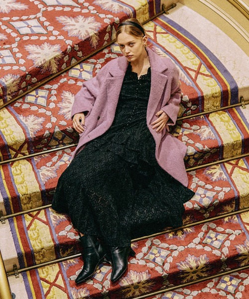 ○★新品 未使用 maiami アルパカ クロシェット コート 定番ニットコート mysty woman（ミスティウーマン） コート チェスターコート アルパカ混