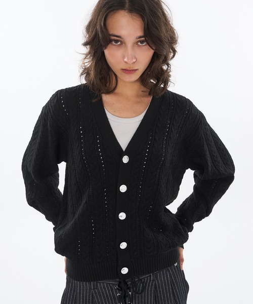 希少 WJK ３D ケーブルニット カーディガン 黒 コットン L GOODPRICE】ケーブルニットカーディガン（カーディガン/ボレロ