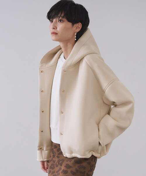 【限定特価】OPAQUE.CLIP ベージュ フード付きジャケット オペーク ドット クリップ OPAQUE.CLIP 撥水フードミドルダウンコート