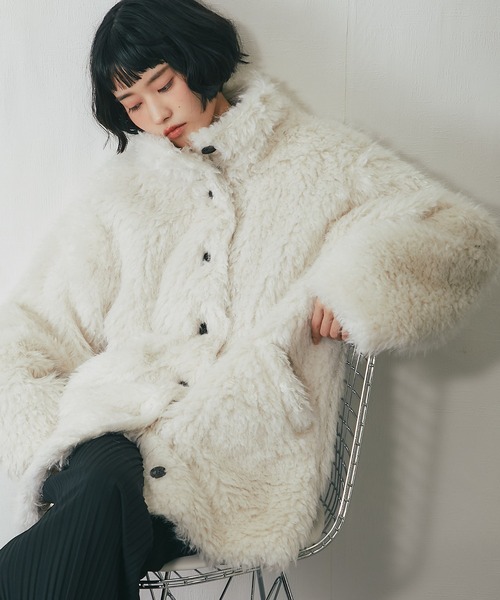 毛皮コート　レディース ステンカラーコート コート シャギーファーAラインコート レディース