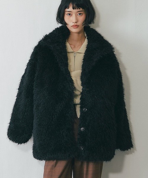 ステンカラーコート コート シャギーファーAラインコート レディース