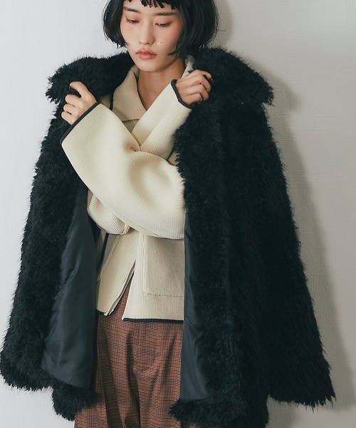 ステンカラーコート コート シャギーファーAラインコート レディース