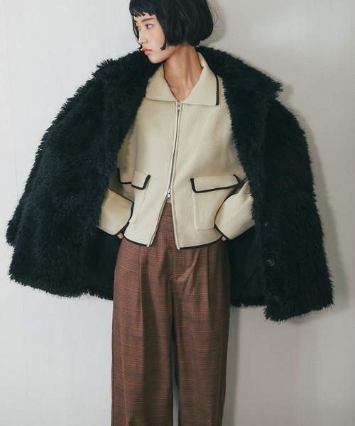 ステンカラーコート コート シャギーファーAラインコート レディース