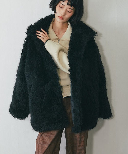 ステンカラーコート コート シャギーファーAラインコート レディース