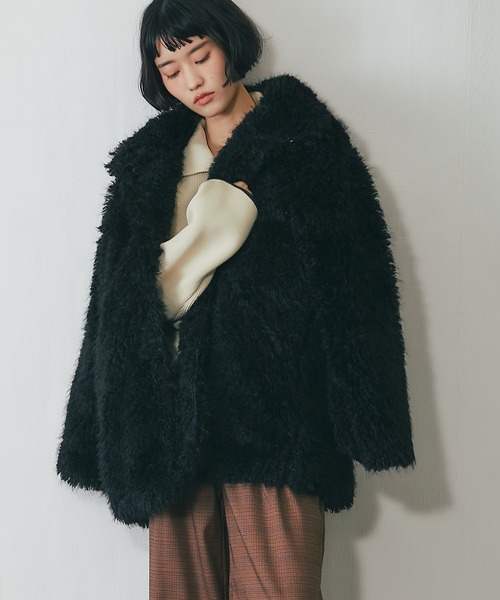 ステンカラーコート コート シャギーファーAラインコート レディース