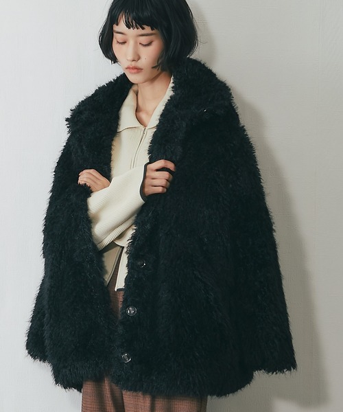ステンカラーコート コート シャギーファーAラインコート レディース