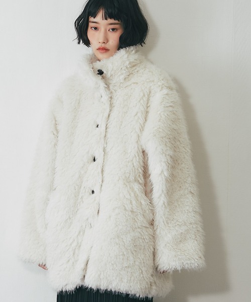 ステンカラーコート コート シャギーファーAラインコート レディース