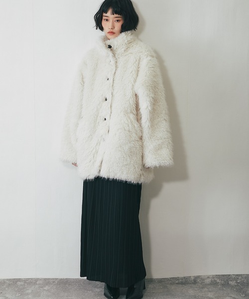 ステンカラーコート コート シャギーファーAラインコート レディース