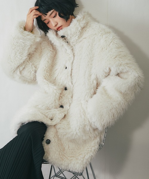 ステンカラーコート コート シャギーファーAラインコート レディース