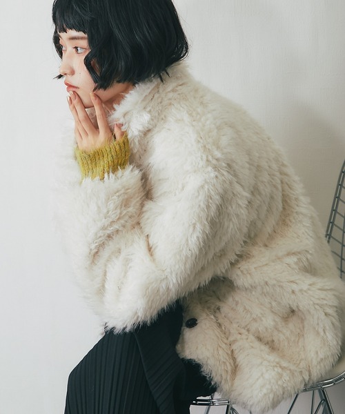 ステンカラーコート コート シャギーファーAラインコート レディース