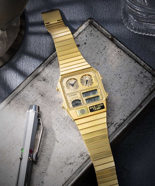 RECORD LABEL 腕時計 レコードレーベル メタリック アナデジテンプ