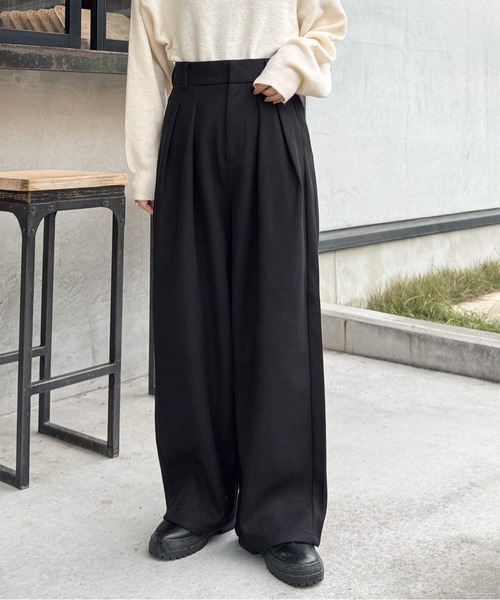 【極美品】クロエ タックワイドパンツ ストレッチ 伸縮性 カシミア ウール LE MORE ワイドパンツ パンツ フェイクウールタックパンツ レディース