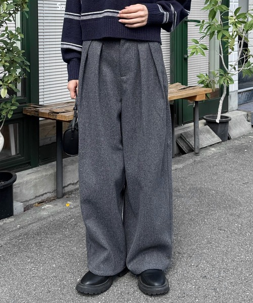 【極美品】クロエ タックワイドパンツ ストレッチ 伸縮性 カシミア ウール LE MORE ワイドパンツ パンツ フェイクウールタックパンツ レディース