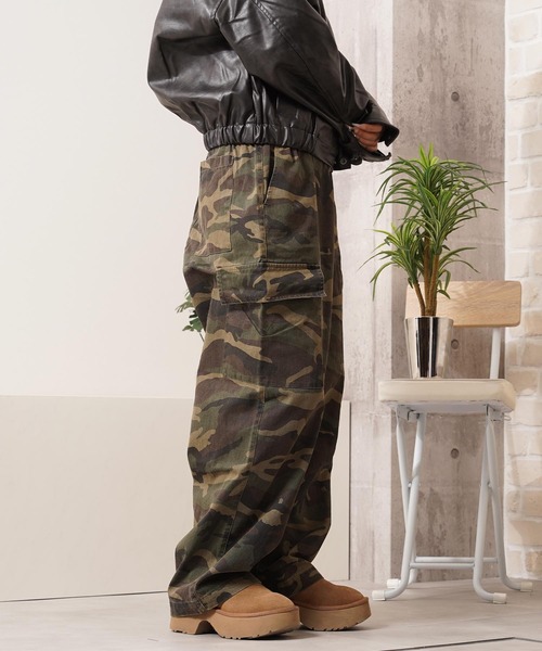 カーゴパンツ バイオウォッシュ 迷彩ワイドカーゴパンツ / Bio-Wash