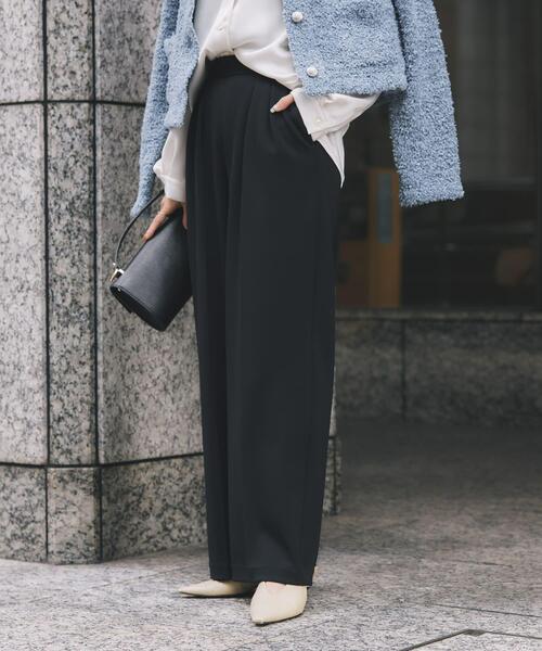 パンツ ストレッチツイルタックストレートパンツ レディース