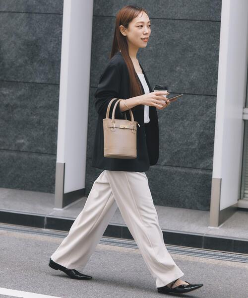 パンツ ストレッチツイルタックストレートパンツ レディース