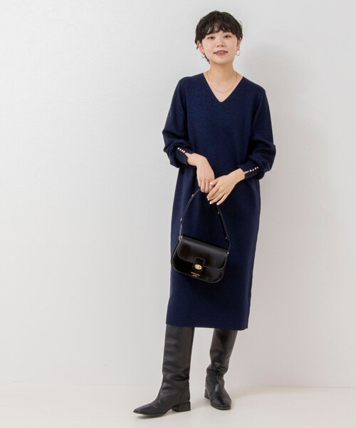 「NOLLEY'S Sophi」 長袖ワンピース 36 ダークネイビー レディース_画像4