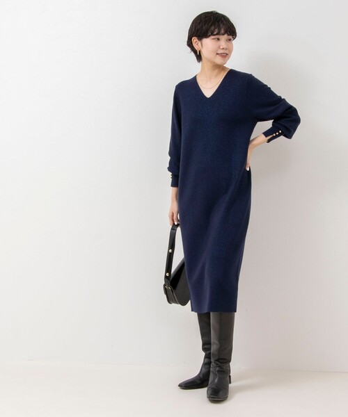 「NOLLEY'S Sophi」 長袖ワンピース 36 ダークネイビー レディース_画像5