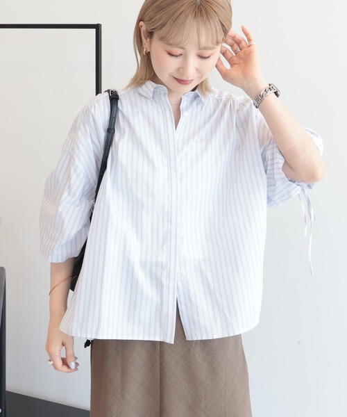 MM6 シャツ　リボン付き半袖シャツ AMERICAN HOLIC（アメリカンホリック） uvカット ブラウス シャツ 半袖