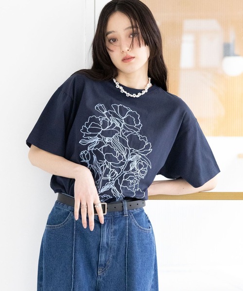 RAGEBLUE（レイジブルー） tシャツ フラワー刺繍Tシャツ レディース