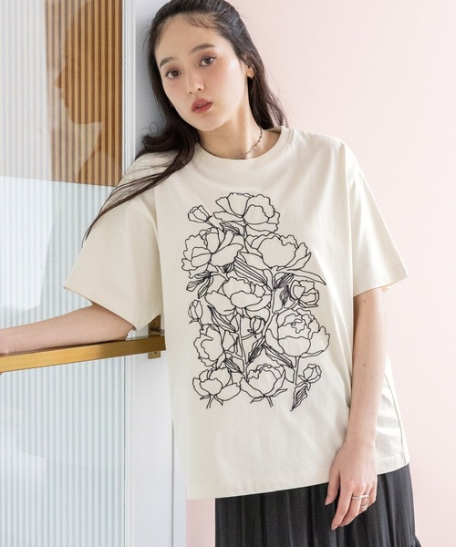 RAGEBLUE（レイジブルー） tシャツ 半袖 フラワー刺繍Tシャツ