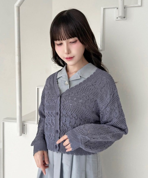 フィリップリム♡透け感素材のカーデガン 限定カラー】【UVカット】トリミングリブカーディガン(カーディガン