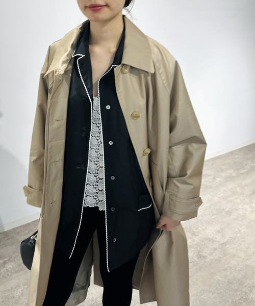 ブラウス シャツ タフタパジャマシャツ レディースの画像